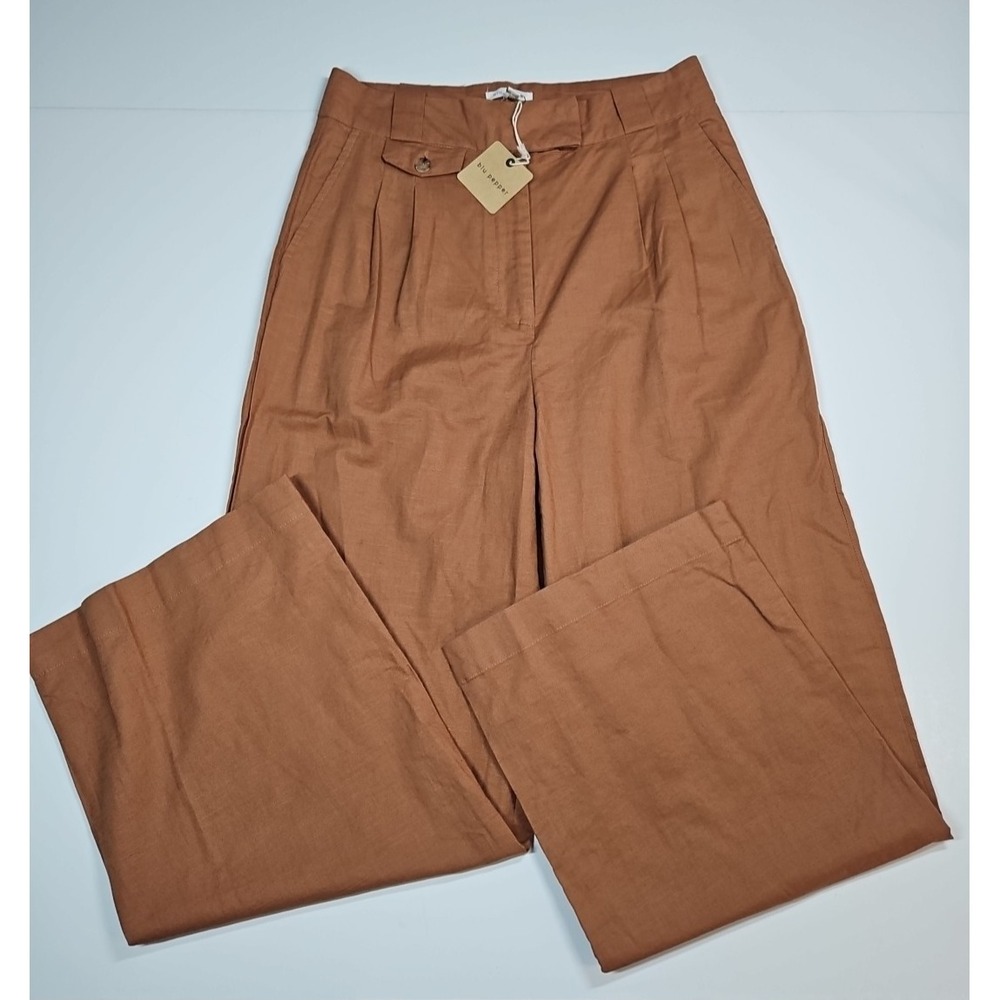 Blu Pepper Juniors Brown Linen Blend High Rise Wide Leg Pants Size Large NWT